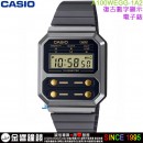 【金響鐘錶】預購,CASIO A100WEGG-1A2DF(公司貨,保固1年):::經典電子錶,復古造型設計,1/100碼錶,鬧鈴,A-100WEGG